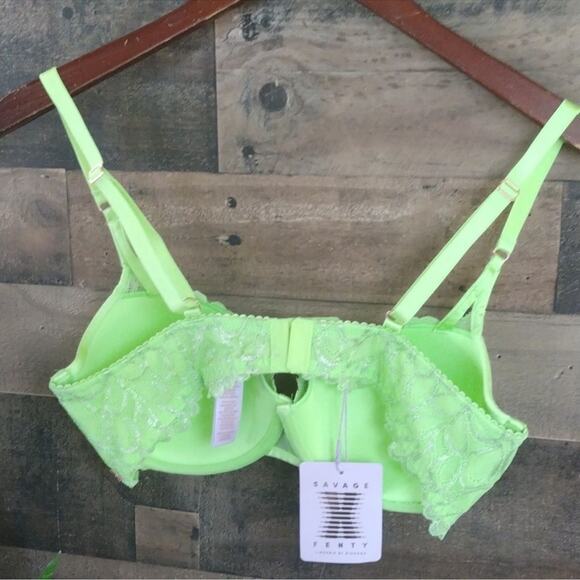 NWT Savage X Fenty Neon Green racerback Push Up lace Bra Size 36D - Picture 3 of 4